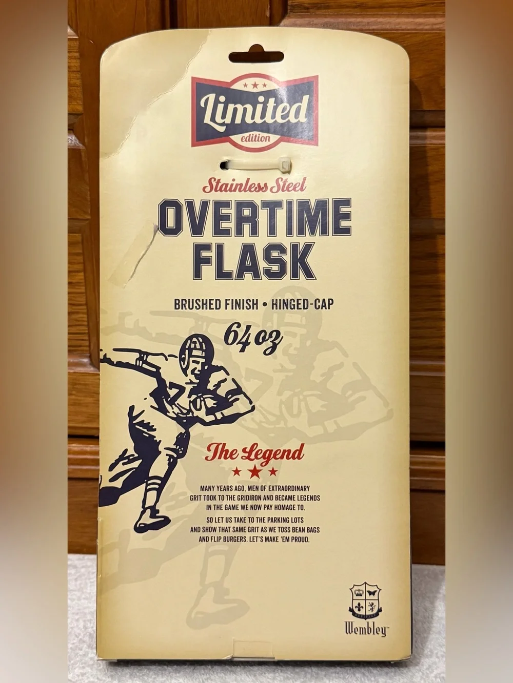 NWT Wembley Stainless Steel Overtime Flask 64oz Game Day Novelty Dad Joke Gift